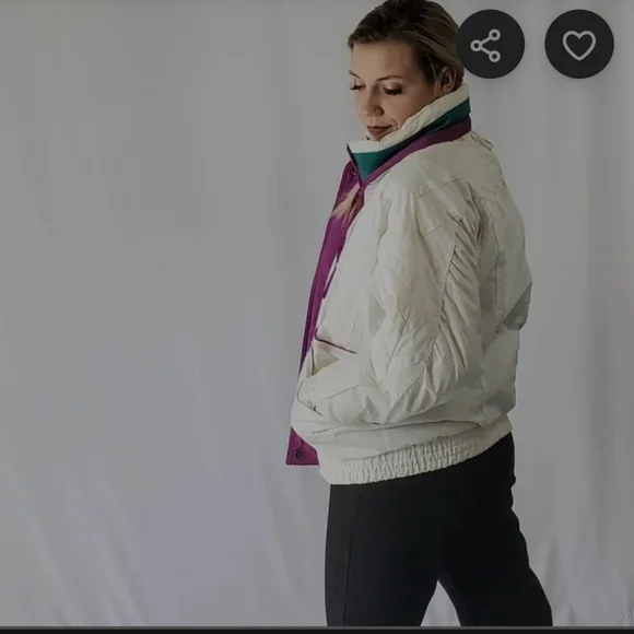 Vintage Izzi Ski Puffer Jacket Coat Womens M White Purple Teal 80s 90s Rare - Picture 7 of 13